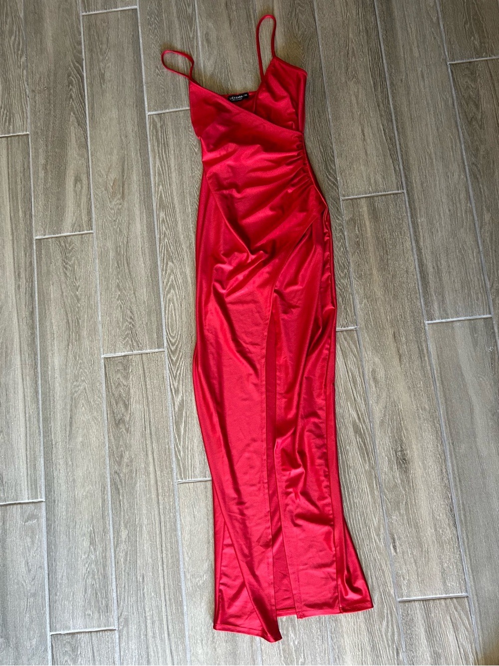Red Satin Slip Maxi Dress with Adjustable Spaghetti Straps